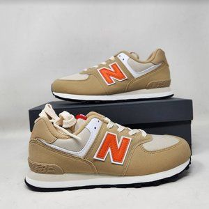 New big kids 3 New Balance x J Crew 574 sneakers in Beige Orange